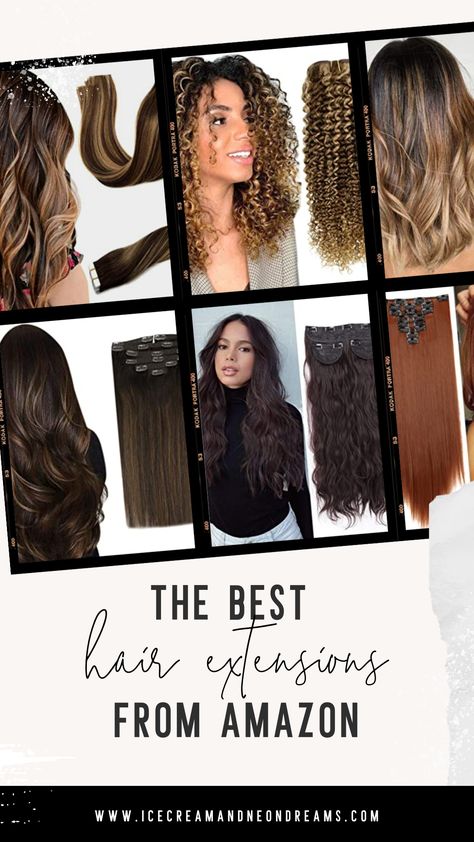 Not sure what hair extensions to buy? Not ready to commit to an expensive set of extensions or go to the salon? Check out my list of the best hair extensions from Amazon, plus details on clip in hair extensions & halo hair extensions. #hair #glam #beauty #weddinghair #amazonfinds #founditonamazon #erinaschow #icecreamandneondreams Amazon Hair Extensions, Bellami Hair Extensions, Best Hair Extensions, Hair Glam, Amazon Hair, Halo Extensions, Hair Extension Brands, Sew In Hair Extensions, Types Of Hair Extensions