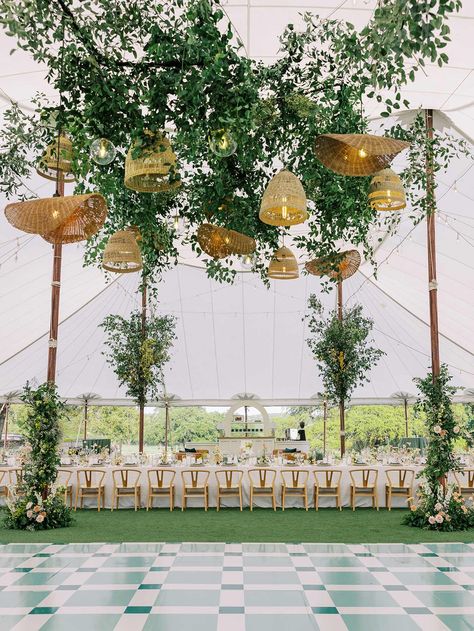 This Windemere Farms wedding reception with a floral dance floor install & checkered green dance floor wowed guests has they entered the sperry tent  | Planned & Designed by tented wedding Planners Shannon Rose Events | Be sure to click the link below for more tent wedding inspiration! Greenhouse Tent Wedding, Wedding Tent Flooring, Tent Floral Installation, Tent Greenery Wedding, Checkered Dancefloor, Tent Wedding Ceremony, Clear Tent Wedding, Checkered Dance Floor, Mehndi Event