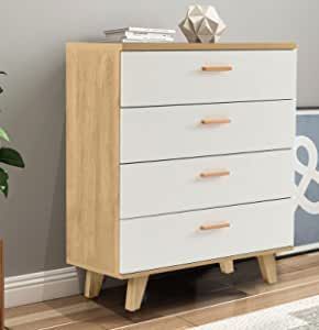 SSLine 4 Drawers Dresser 37.8" Tall Wood Nightstand for Bedroom Living Room Entryway Modern White & Brown Chest of Drawer Accent Storage Cabinet with Solid Wood Legs (4-Drawer) Brown Chest Of Drawers, Bedroom For Girls, Beds Frames, Toddler Boy Style, Entryway Modern, Accent Storage Cabinet, Vanity Benches, Chest Of Drawer, Box Springs