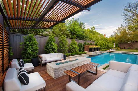 28 Inspiring Fire Pit Ideas To Create A Fabulous Backyard Oasis Modern Backyard Design, Pool Pergola, Pool And Patio, Moderne Pools, Simple Pool, Patio Remodel, Living Pool, Outdoor Pool Area, Outdoor Patio Designs