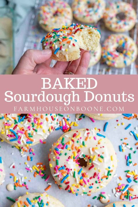 These easy baked sourdough donuts are a delicious cake like donut with a vanilla icing. The perfect special treat for a birthday or just the weekend. They are super easy and fast to make. Or long ferment for more health benefits.#farmhouseonboone #bakedsourdoughdonuts #sourdoughdonuts #sourdough Sourdough Donut Recipe, Sourdough Waffle Recipe, Sourdough Pancakes Recipe, Recipe Using Sourdough Starter, Kraft Foods, Sourdough Starter Discard Recipe, Gluten Free Sourdough, Homemade Sourdough Bread, Sourdough Starter Recipe