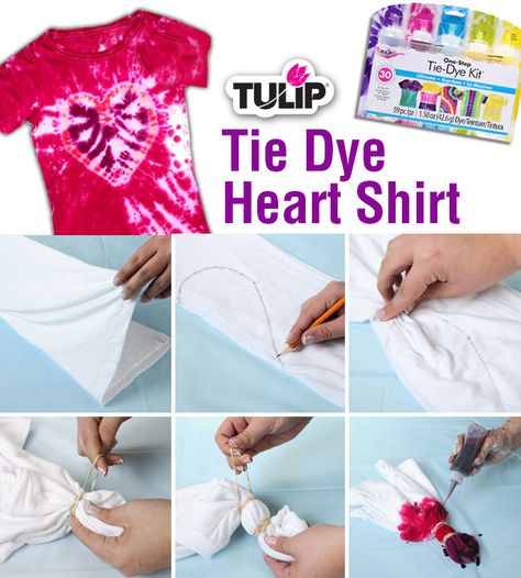 Tie Dye Heart Shirt in 6 easy steps Tie Dye Patterns Heart, Tie Dye Steps, Tie Dye Instructions, Batik Diy, Tie Dye Folding Techniques, Tulip Tie Dye, Tie Dye Tutorial, Tie Dye Shirts Patterns, Diy Tie Dye Designs