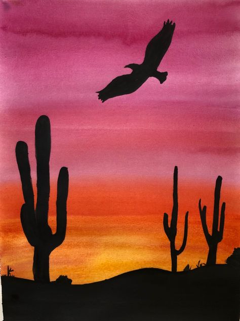 Country Aesthetic Painting, Western Canvas Painting Ideas, Western Things To Paint, Desert Painting Acrylic Easy, Desert Sunset Painting, Sunset Canvas Painting, Skull Art Drawing, Western Paintings, Cactus Painting