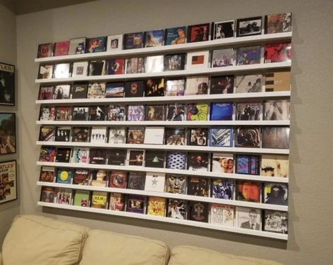 Collection Display Ideas, Cd Display, Display Hooks, Cd Shelves, Custom Shelves, Cd Wall, Cd Rack, Cd Storage, Old Cds