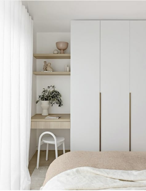 Wardrobe With Niche, Built In Wardrobe With Vanity, Wardrobe Vanity Built In, Built In Robe With Desk, Scandi Built In Wardrobes, Storage Solutions Closet, Bedroom Built In Wardrobe, Built In Cupboards, Teen Girl Rooms