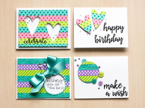 Birthday Card Craft Ideas, Card Craft Ideas, Diy Card Ideas, Washi Tape Cards, Washi Tape Crafts, Birthday Card Craft, Simple Birthday Cards, Cricut Cards, Ideas Birthday