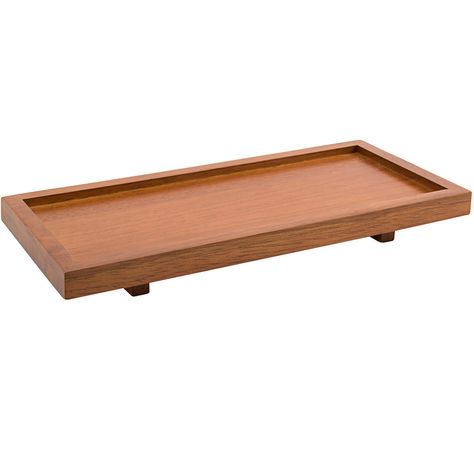 Front of the House RTR004RUW22 10" x 4 1/2" x 1 1/4" Rubberwood Rectangular Footed Serving Tray Shared Appetizers, Display Risers, Tableware Collection, Table Top Display, Wood Board, Decadent Desserts, China Dinnerware, Made Of Wood, Types Of Wood