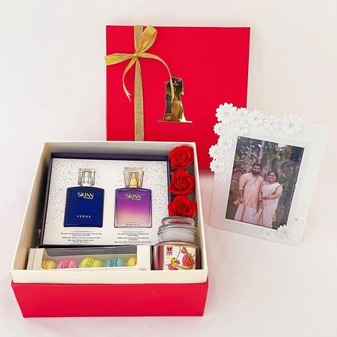 Angroos on Instagram: “Special customised gifts hamper for couples CODE GB-4883 . . . #weddinggift #forcouples #gifts #giftsforher #giftsforhim…” Titan Perfume, 25th Wedding Anniversary Gifts, Wedding Gift For Friend, Couple Indian, Gifts Hamper, 25 Wedding Anniversary Gifts, Artificial Flowers Decor, 25th Anniversary Gifts, Best Anniversary Gifts