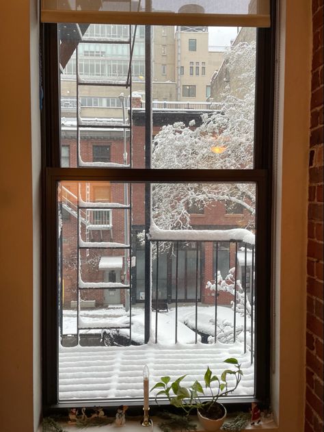 Snowy Window, Window Views, Apartment Exterior, Winter Window, Old Windows, Future Apartment, Windows Exterior, Window View, Nyc Apartment