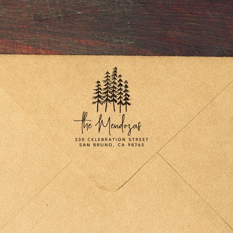 Custom Family Name Signature Pines Return Address Self-inking Stamp Tree Grove, Serif Typography, Custom Stationary, Name Signature, Unique Stamps, Stamps Collection, Wood Card, Return Address Stamp, Wood Stamp