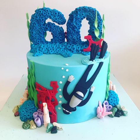 Diver Cakes Scuba Diving, Scuba Diver Cake, Scuba Diving Cake, Water Cakes, Diver Cake, Scuba Cake, Pool Cake, Ocean Cakes, 40th Cake