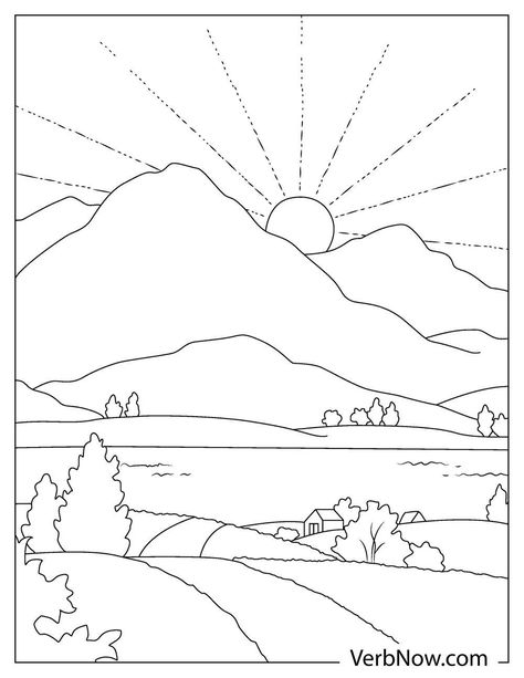 Landscape Colouring Pages, Sunset Coloring Pages, Cocomelon Bus, Landscape Drawing For Kids, Landscape Coloring Pages, Sunset Drawing, Poppy Coloring Page, Coloring Pages Ideas, Beach Coloring Pages