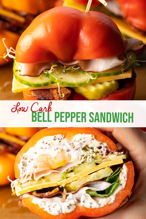 Sandwich With Cream Cheese, Bell Pepper Sandwich, Ultimate Sandwich, Cream Cheese Sandwiches, Low Carb Sandwiches, Pepper Sandwich, Gluten Free Sandwiches, Bread Substitute, A Spicy Perspective