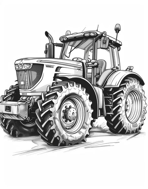 The image shows a modern tractor. It is a large vehicle with four wheels and a powerful engine ->> more details in ai-img-gen.com Tractor Tattoo, Tractor Sketch, Joker Art Drawing, Tractor Drawing, White Tractor, Farm Coloring Pages, Pencil Drawing Images, Combine Harvester, Wooden Toys Plans