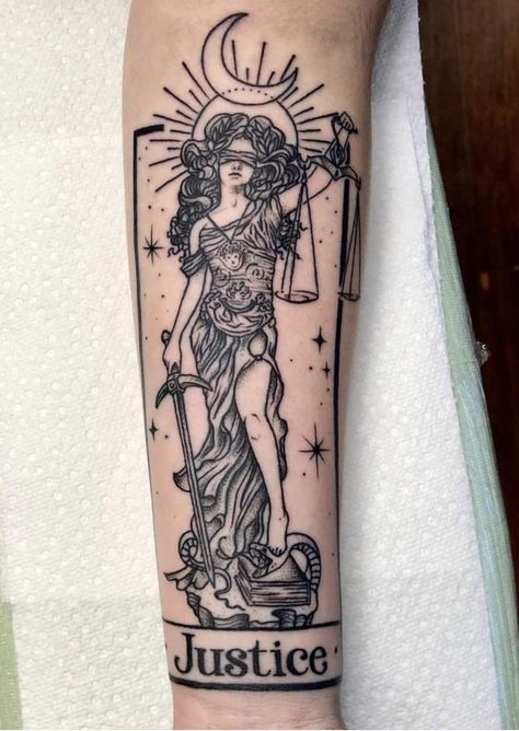 Libra Lady Justice Tattoo, Libra Skull Tattoo, Lady Justice Tattoos, Lady Justice Tattoo Men, Judgement Tattoo Ideas, Blind Lady Justice Tattoo, Lady Libra Tattoo, Law And Order Tattoo, Lady Justice Tattoo Design Simple