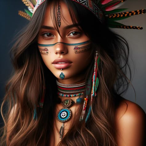 Native American Makeup Women, Indian Makeup Halloween, India Americana, Pocahontas Makeup, Native American Makeup, Halloween Maquillage, Magical People, Lauren London Nipsey Hussle, Native American Clothing