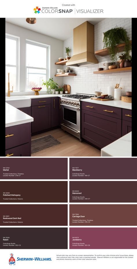 Eggplant Paint Palette — Arden Interiors Sherwin Williams Blackberry Paint, Eggplant Interior Design, Sherwin Williams Eggplant Paint Colors, Merlot Sherwin Williams, Sherwin Williams Merlot, Eggplant Cabinets, Eggplant Kitchen Cabinets, Blackberry Sherwin Williams, Dark Plum Paint Color