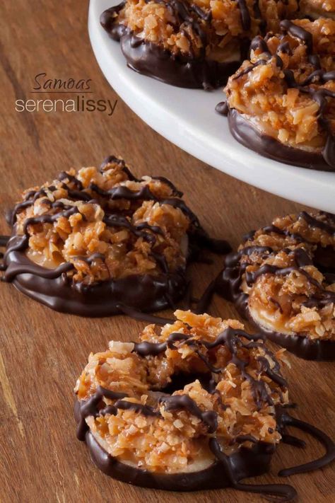 Make at Home Samoas - Homemade Samoas: Girl Scout Cookies - Serena Lissy Homemade Samoas, Jamaican Sweet Potato Pudding, Sweet Potato Pudding, Samoa Cookies, Homemade Cookie, Valrhona Chocolate, Basic Cookies, Buttery Shortbread Cookies, Caramel Recipes