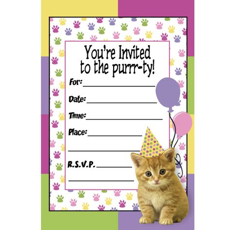 awesome Cat Themed Birthday Invitations Cat Birthday Party Invitations, Cat Birthday Invitations, Cat Invitations, Kitten Birthday Party, Kitten Birthday, Bday Invitations, Free Printable Birthday Invitations, Fun Invitations, Cat Birthday Party