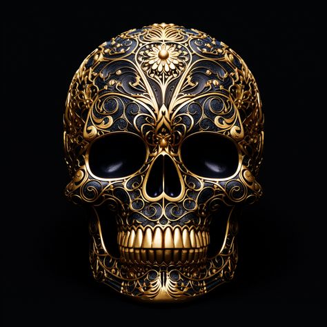 Black And Gold Skeleton, Gold Skull Jewelry, Golden Skull Aesthetic, Luxury Gold Skull Jewelry, Skull Artwork Illustrations, Skulls Art, Crystallized Skull, Red Petals, Pirate Art