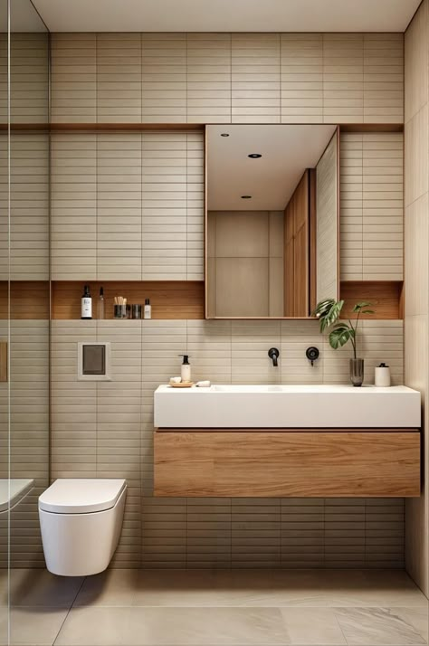 Tiny Modern Bathroom, Wash Basin With Mirror, Luxury Apartment Bathroom, Muji Bathroom, Muji Furniture, High End Salon, Apartment Bathroom Design, Bathroom With Bathtub, 2 Bedrooms Apartment