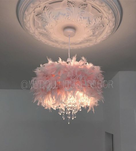 Blush Pink Chandelier, Pink Feather Light Shade, Feather Lighting, Apartment Lights, Feather Light Shade, Small Chandeliers, Chandelier Pink, Pink Ceiling, Feather Chandelier