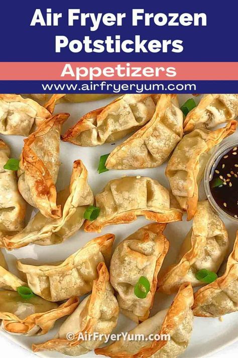 How to make Frozen potstickers in an air fryer (dumplings, wontons) - Air Fryer Yum Potstickers In Air Fryer, Air Fryer Potstickers, Air Fryer Dumplings, Vegan Potstickers, Frozen Potstickers, Fried Rice With Egg, Frozen Dumplings, Pf Changs, Cooks Air Fryer