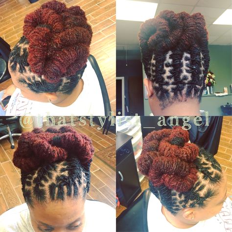 Loc Updo, Barrel Rolls, Dreadlocks Barrel Roll Updo Locs, Loc Updo Styles Long, Loc Updo Styles, Coloured Dreads, Sisterloc Styles, Natty Dreads, Lock Hairstyles, Loc Updos, Locs Ideas