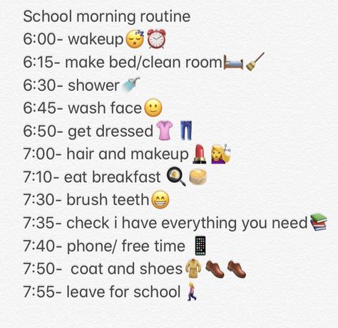 School morning routine for a highschool student Highschool Student, School Night Routine, Routine School, School Routine For Teens, Daily Routine Schedule, Morning Routine School, Highschool Freshman, School Morning, High School Life Hacks