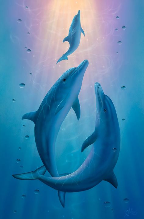 Water Element | Dolphin Dreams a Painting by David Miller Dolphin Pictures, Zodia Pești, Evolution Tattoo, Dolphin Drawing, Dolphin Images, Dolphin Photos, Dolphin Wall Art, Dolphin Painting, Dolphins Tattoo