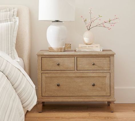 Simple Bed Designs, Oak Nightstand, Nightstand Decor, 3 Drawer Nightstand, Simple Bed, Decoration Inspiration, Bedroom Collection, Drawer Nightstand, Bed Room