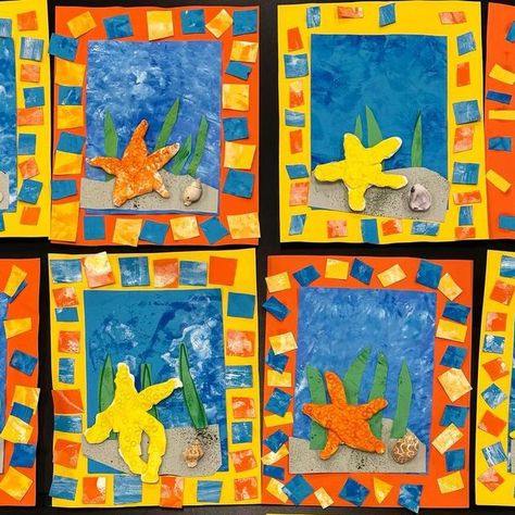 Natalie Hebert | Kindergarten Star Fish! ⭐️ These artworks were created with model magic, painted paper and lots of glue. Students selected a shell to... | Instagram Under The Sea Process Art, Sea Star Craft Preschool, Model Magic Art Lessons, Under The Sea Art Projects, Star Fish Craft For Toddlers, Sea Star Painting, Starfish Crafts, Under The Sea Elementary Art, Starfish Craft