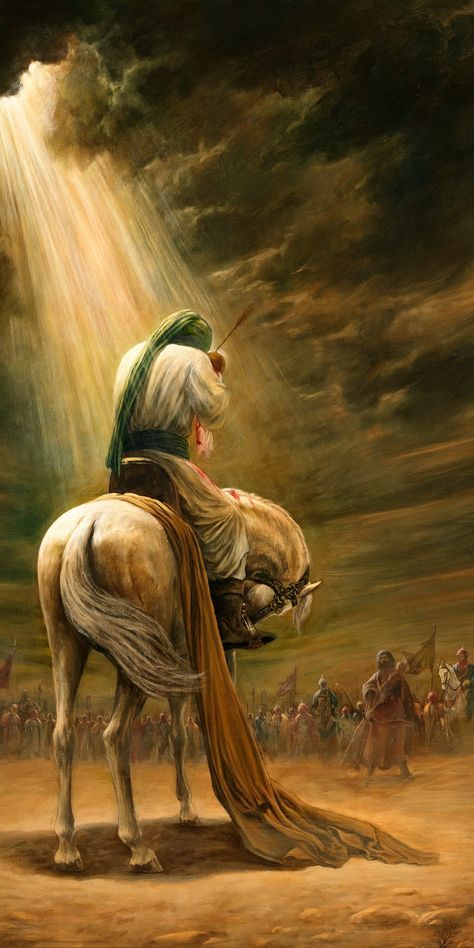 Imam Hussain Images, Imam Hussain Wallpapers Karbala, Karbala Art Painting, Imam Hussain Painting, Shia Islam Wallpapers, Wallpaper Karbala, Imam Hussain Art, Imam Ali Wallpaper, Karbala Painting