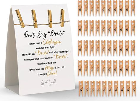 Dont Say Bride Game, Don’t Say Bride Game, Clothes Pin Game, Bride Shower Games, Hen Games, Clothes Pin Games, Bride Game, Bride Sign, Bride Shower