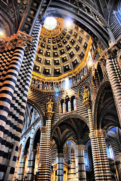 Siena Cathedral. Interior by andreisky White Marble Interior, Sienna Italy, Italy Black And White, Residence Architecture, Siena Cathedral, Marble Interior, Siena Italy, Cathedral Church, Black And White Marble