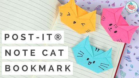 Post-it® Note Cat Bookmark Tutorial Post It Origami, Post It Note Origami, Bookmark Crafts For Kids, Note Origami, Easy Bookmarks, Origami Bookmark Corner, Origami Tree, Bookmark Tutorial, Art Club Ideas