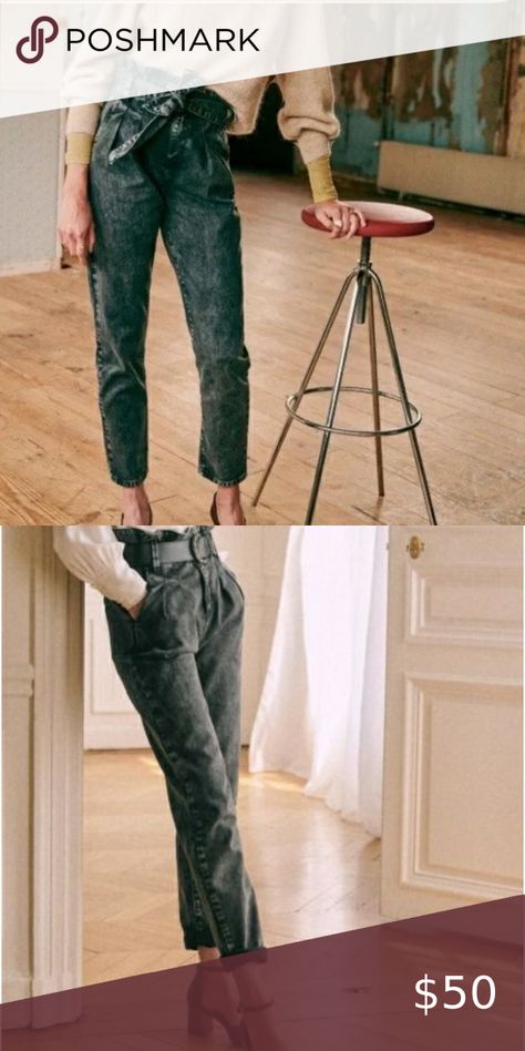 Sezane Austin Denim Trousers Gray Size 34/2 Sezane Denim, Denim Trousers, Austin, Trousers, Grey, Closet