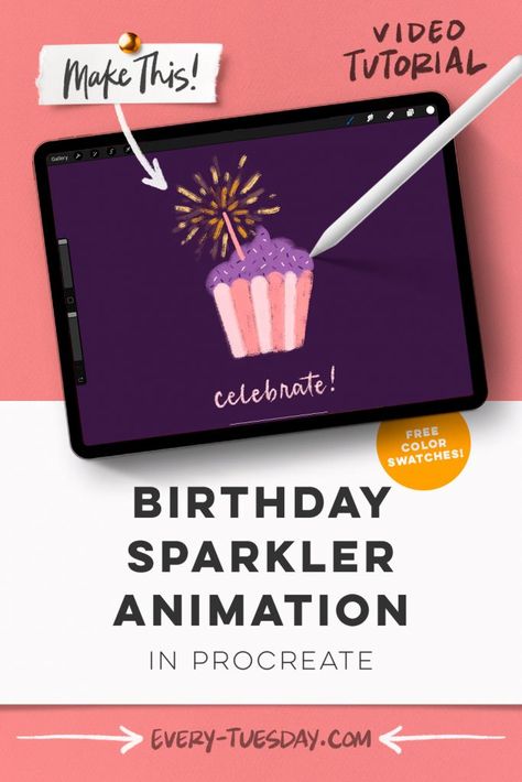 Procreate Animation for Beginners: Birthday Sparkler!￼ Procreate Birthday Card Ideas, Birthday Card Procreate, Procreate Invitations, Procreate Classes, Birthday Sparklers, Procreate Animation, Procreate Ipad Pro, Birthday Card Online, Procreate Ipad Tutorials