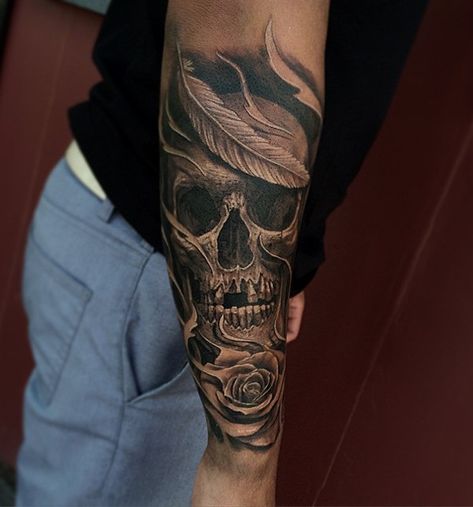 Skull tattoo on sleeve for men - 100 Awesome Skull Tattoo Designs  <3 <3 Skull Sleeve Tattoos, Skull Sleeve, Wild Tattoo, Tattoos Geometric, Geniale Tattoos, Skull Tattoo Design, Tattoo Sleeve Designs, Arm Tattoos For Guys, Tattoo Trends