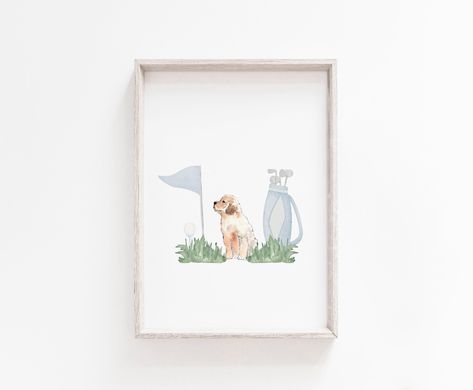 Baby Boy Nursery Golf Theme, Golden Retriever Nursery, Golf Nursery, Dog Nursery Decor, Hunting Nursery, Golf Wall Art, Puppy Nursery, Dog Nursery, Golf Art