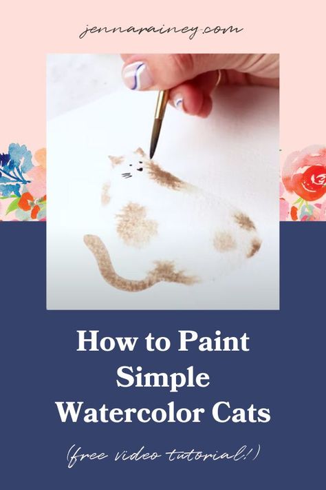 Watercolour Cats Painting Simple, Watercolour Cats Simple, Watercolor Cats Tutorial, Whimsical Cat Watercolor, Whimsical Cat Drawings, Watercolor Cats Simple, Watercolour Cat Tutorial, Jenna Rainey Watercolor Tutorials, Watercolor Animals Easy Step By Step