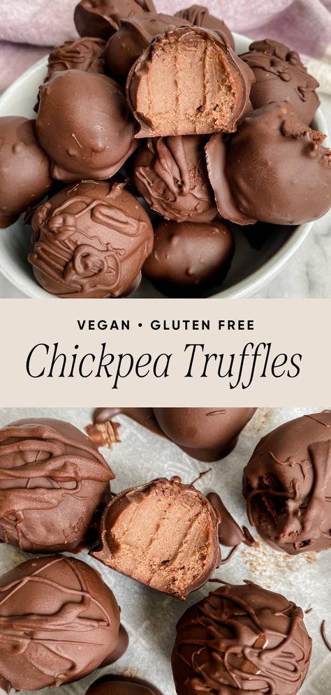 Chickpea Truffles are rich, smooth, and incredibly creamy. These vegan chocolate truffles simply melt in your mouth and have the most unbelievable fudgy texture. A great vegan and gluten free snack that is extremely indulgent. They make for a great healthy after dinner snack. Gf Df Snacks On The Go, Healthy Dairy Free Gluten Free Recipes, Best Healthy Sweet Snacks, Non Dairy Treats, Raw Vegan Truffles, Super Easy Gluten Free Desserts, Paleo Chocolate Truffles, Healthy Snacks For Chocolate Craving, Healthy Truffles Recipes