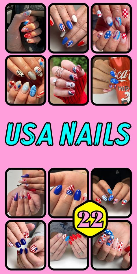 Explore the latest USA nails on sale at your favorite retailer, perfect for celebrating the 4th of July and other patriotic events. These designs include simple and cute art, such as the American flag, in various shapes like almond and square. Ideal for both short and long nails, these easy-to-apply ideas offer a chic and stylish way to show off your love for the country. Perfect for summer, these nails combine subtle elegance with patriotic flair. Essie Forever Yummy, The Summer Aesthetic, Patriotic Nails, Usa Nails, American Flag Art, Flag Designs, Essie Gel Couture, Sally Hansen Miracle Gel, Gel Couture