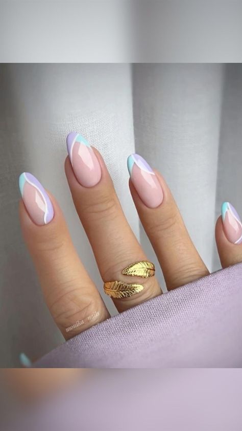 Pastel Nails Designs Almond, Acrylic Nail French Tip Color, Cute Gel Nails For Summer French Tips, French Colors Nails, Cute Pastel Nail Ideas, Spring Tip Nails, Oval Nails Designs Spring, Color French Nails Summer, Pastel Tips Nails