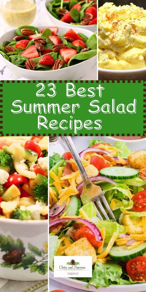 Prepare to be dazzled by this extravaganza of 23 easy summer salad recipes, featuring summer salads for dinner, summer salads for BBQs, summer salads for a crowd, and healthy summer salads with fruit, summer salads with chicken, and summer pasta salads. From Southern potato salad to classic seven layer salad, you will find them here. Beat the Heat with these 23 Irresistible Summer Salad Recipes all summer long! Salad For Barbeque Summer, Summer Salads With Chicken, Summer Salads For Dinner, Summer Salads For A Crowd, Salads With Fruit, Salads With Chicken, Summer Pasta Salads, Easy Summer Salad Recipes, Salads For Dinner