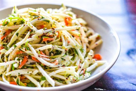 Kohlrabi Slaw Recipe on Food52 Kohlrabi Slaw, Kohlrabi Recipes, Carrot Slaw, Slaw Recipe, Apple Slaw, Csa Recipes, Slaw Recipes, Easy Dishes, Side Recipes