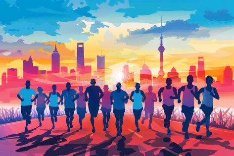 Running marathon illustrator background and group of runners for poster .Generative AI royalty free stock photography Marathon Background, Illustrator Background, Marathon Poster, Marathon Posters, Running Illustration, Running Marathon, Marathon Running, Human Design, Stock Photography Free