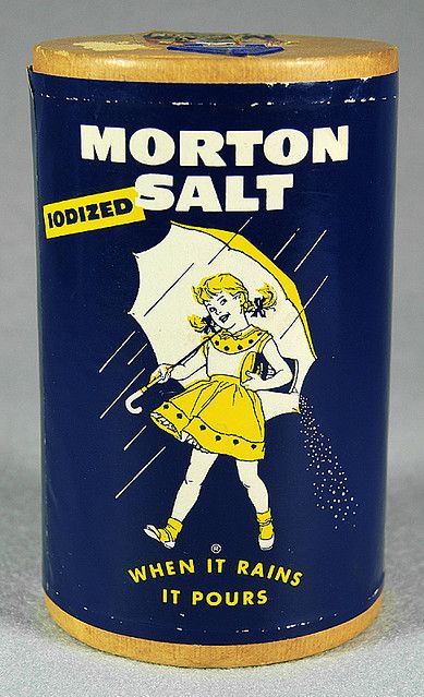 Morton Salt.  Source: The Museum of American Packaging. http://www.flickr.com/photos/roadsidepictures/sets/939353/ Morton Salt Girl, Morton Salt, Brand Icon, Vintage Packaging, Vintage Memory, Packaging Labels Design, Old Ads, Vintage Tins, Vintage Recipes