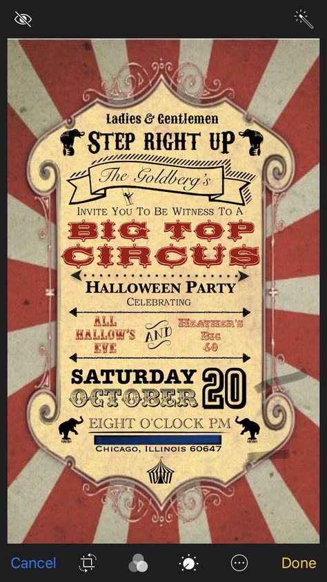 Our circus-themed Halloween invitations Halloween Carnival Invitations, Halloween Fundraiser, Haunted Circus, Creepy Circus, Carnival Invitations, Circus Theme Party, Fundraiser Ideas, Carnival Halloween, Circus Theme