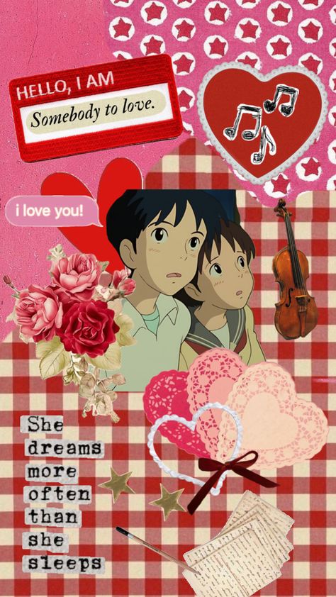 whisper of the heart valentine’s day inspired theme collage 💗🫶 #vibes #studioghibli #movies #love #lovecore #ghibli #collageart #collages #collageaesthetic #wallpaper #valentinesday Whisper Of The Heart, Collage